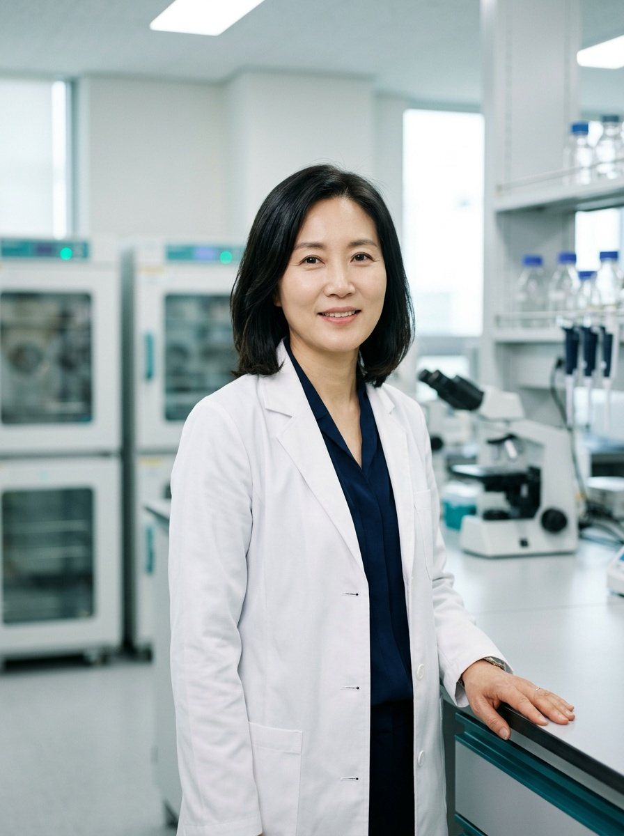 최고과학책임자 인물 사진 — 실험복을 입은 여성